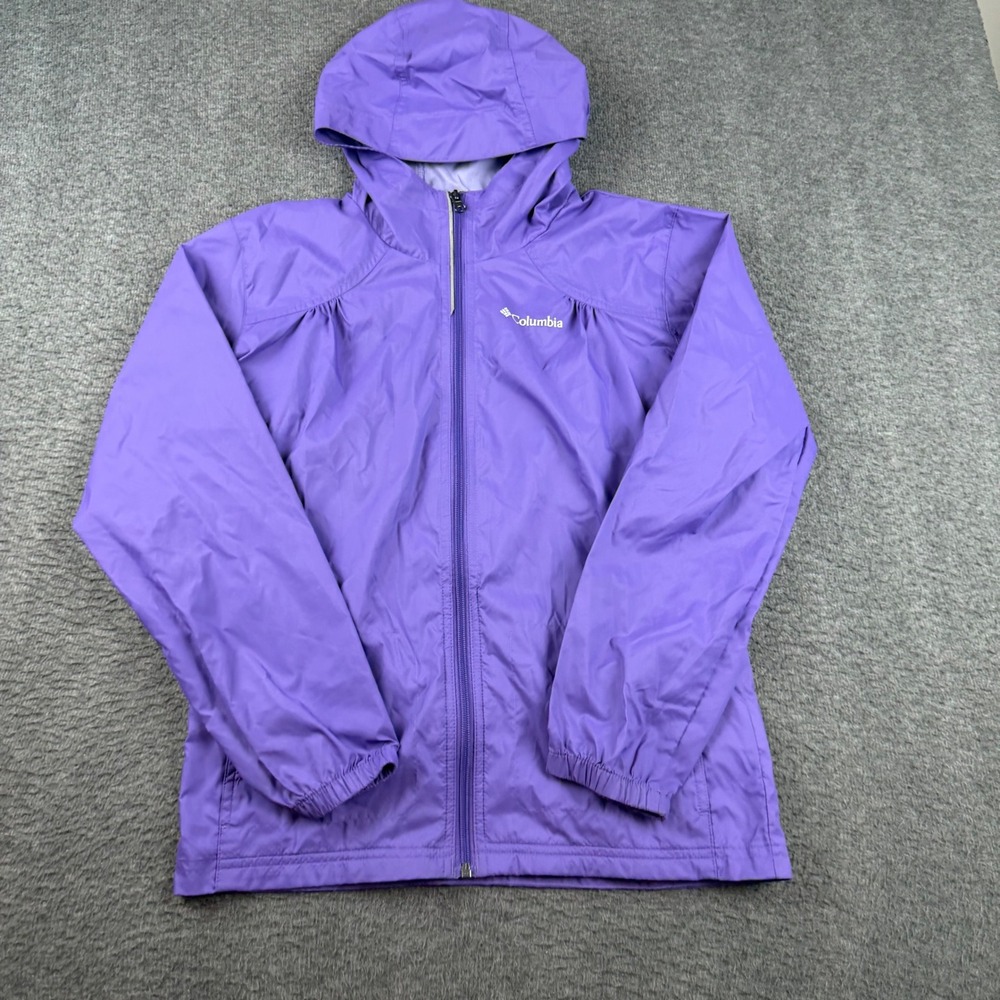 Columbia Windbreaker Jacket Girls Large 14/16 Purple Full Zip Hooded Shell